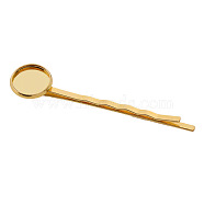 Brass Hair Bobby Pin Findings, with Flat Round Tray, Golden, Tray: 12mm, 20pcs/set(OHAR-PW0001-003G)