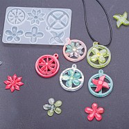 Flat Round Spinning Pendant and Windmill & Snowflake & Flower & Clover & Tyre Cabochon Silicone Molds, Resin Casting Molds, for UV Resin & Epoxy Resin Jewelry Making, White, 99x63x6mm, Hole: 3mm, Inner Diameter: 27~40x27~35mm(DIY-P059-08)