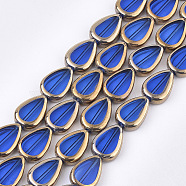 Electroplate Glass Beads Strands, Edge Plated, Teardrop, Blue, 16.5x11.5x5mm, Hole: 1mm, about 20pcs/strand, 12.9 inch(EGLA-S188-04C)