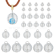 80Pcs 4 Styles Iron Bead Cage Pendants, Hollow, Round, Platinum, 9~28.5x8~25mm, Hole: 3~8mm, 20pcs/style(IFIN-HY0001-08)