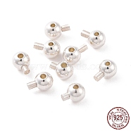 925 Sterling Silver Stopper Beads, Round, Silver, 4x3mm, Hole: 0.8mm, Pin: 1mm(STER-D035-02S)