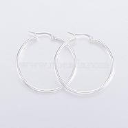304 Stainless Steel Hoop Earrings, Hypoallergenic Earrings, Silver, 36x35x2mm, 12 Gauge, Pin: 1x0.8mm(EJEW-H327-01E)