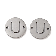 201 Stainless Steel Hollow Flat Round Links, Letter Connector Charms, Stainless Steel Color, Letter U, 12x1mm, Hole: 1.2mm(FIND-R149-03U-P)