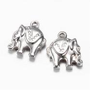 201 Stainless Steel Charms, Elephant, Stainless Steel Color, 13.5x11x3mm, Hole: 1.5mm(STAS-G081-14P)
