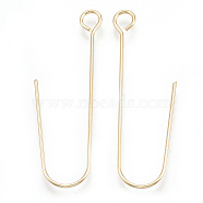 Brass Earring Hooks, with Horizontal Loop, Real 18K Gold Plated, 36x13x0.5mm, Hole: 2.5mm, Pin: 0.5mm(X-KK-S348-099)