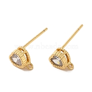 Rack Plating Brass with Cubic Zirconia Heart Stud Earring Findings, Long-Lasting Plated, Cadmium Free & Lead Free, Real 18K Gold Plated, 7x5mm, Hole: 0.9mm, Pin: 12x0.7mm(KK-G488-01G)