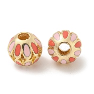 Alloy Enamel European Beads, Large Hole Beads, Round with Flower, Golden, 14x13mm, Hole: 4.5mm(FIND-E044-03G)