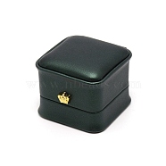 PU Imitation Leather Ring Gift Boxes, with Velvet Inside, for Wedding, Jewelry Storage Case, Rectangle, Dark Green, 5.8x5.9x4.5cm, Inner diameter: 49x44mm(CON-WH0092-05A)