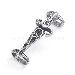 Retro 304 Stainless Steel Slide Charms/Slider Beads, for Leather Cord Bracelets Making, Sword, Antique Silver, 33x11.5x9.5mm, Hole: 4x8mm(STAS-L243-033AS)