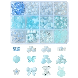 Mixed Shape & Mixed Style Acrylic Beads Findings Kits, Light Sky Blue, 7.5~20x7~20x4~8.5mm, Hole: 1.5~2mm(DIY-FS0007-09A)