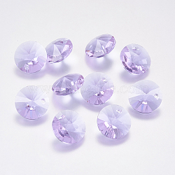 Faceted Glass Rhinestone Charms, Imitation Austrian Crystal, Cone, Violet, 12x6mm, Hole: 1.5mm(RGLA-F049-12mm-371)