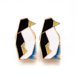 Alloy Enamel Brooches, Enamel Pin, with Brass Butterfly Clutches, Penguin, Light Gold, Cadmium Free & Nickel Free & Lead Free, Black, 22.5x11.5x2mm, Pin: 1mm(JEWB-N006-062-NR)