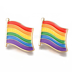 Alloy Enamel Brooches, Enamel Pin, with Brass Butterfly Clutches, Pride Flag/Rainbow Flag, Light Gold, Cadmium Free & Nickel Free & Lead Free, Colorful, 25x26x2mm, Pin: 1mm(JEWB-N006-008-NR)