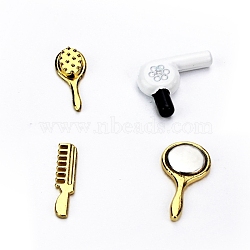 Miniature Hairdressing Sets, Alloy Simulation Comb Mirror Hair Dryer Model Toy for Dollhouse Decor, Golden, 17~22x4~14mm, 4pcs/set(MIMO-PW0003-124)