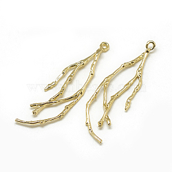 Brass Pendants, Branch, Real 18K Gold Plated, 43x13x2mm, Hole: 1mm(KK-T032-108G)