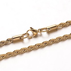 304 Stainless Steel Rope Chain Necklaces, with Lobster Claw Clasps, Golden, 23.7 inch(60.1cm), 3mm(NJEW-M124-09G)