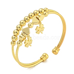 Rack Plating Brass Bangles, Double Layer Cuff Bangles for Women, Cadmium Free & Lead Free, Long-Lasting Plated, Real 18K Gold Plated, Inner Diameter:  1-3/4x2-1/4 inch(44x5.6cm)(BJEW-B106-09G)