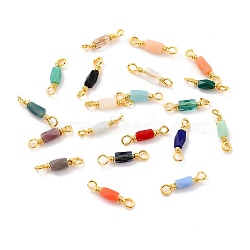 Eco-Friendly Electroplated Glass Links Connectors, with Golden Brass Findings, Cadmium Free & Lead Free, Faceted, Polygon, Mixed Color, 14x2.5mm, Hole: 1.5mm(KK-K260-04G-RS)