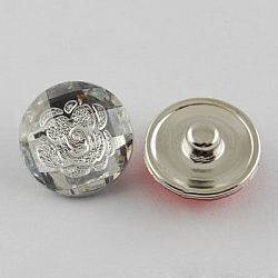 Brass Jewelry Snap Buttons, with Resin Cabochons, Faceted, Flat Round, Platinum, Gainsboro, 18x10mm; Knob: 5.5mm(RESI-S078-05)