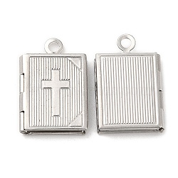 316 Surgical Stainless Steel Locket Pendants, Rectangle with Cross Charm, Stainless Steel Color, 17x11.5x2.5mm, Hole: 1.6mm, Inner Diameter: 6x9.5mm(STAS-C077-06P)
