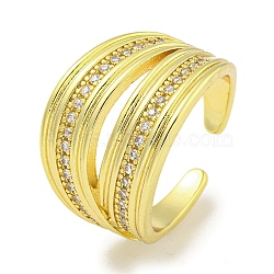 Rack Plating Brass Micro Pave Cubic Zirconia Open Cuff Rings for Women, Long-Lasting Plated, Cadmium Free & Lead Free, Real 18K Gold Plated, 15mm(RJEW-I104-15G)