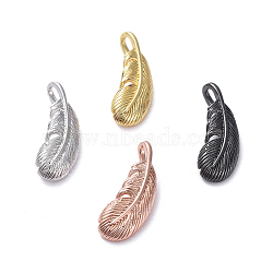 Brass Pendants, Real 18K Gold Plated, Long-Lasting Plated, Feather, Mixed Color, 19x7x2mm, Hole: 2x4mm(ZIRC-G160-35)