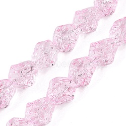Electroplate Glass Beads Strands, Nuggets, Pink, 13.5~14x13~13.5x10mm, Hole: 1mm, about 45pcs/strand, 24.21 inch(61.5cm)(EGLA-N012-08I)