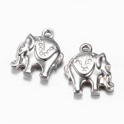 Tarnish Resistant 201 Stainless Steel Charms, Elephant, Stainless Steel Color, 13.5x11x3mm, Hole: 1.5mm(STAS-G081-14P)