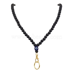Round Silicone & Resin Evil Eye Beads Name Card Necklace Lanyard, with Lobster Claw Clasp & Keychain, Black, 880mm(NJEW-JN05095-01)
