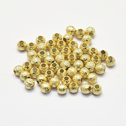 Long-Lasting Plated Brass Textured Beads, Real 18K Gold Plated, Nickel Free, Round, 3mm, Hole: 1mm(KK-K193-112G-NF)