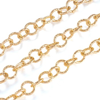 Aluminium Rolo Chains, Belcher Chain, Textured, with Spool, Unwelded, Light Gold, 11.5x2mm, about 32.8 Feet(10m)/roll