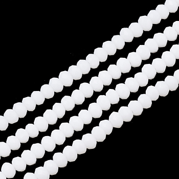 Opaque Solid Color Glass Beads Strands, Faceted, Rondelle, White, 3~3.5x2.5~3mm, Hole: 0.5mm, about 130pcs/strand, 13.7 inch