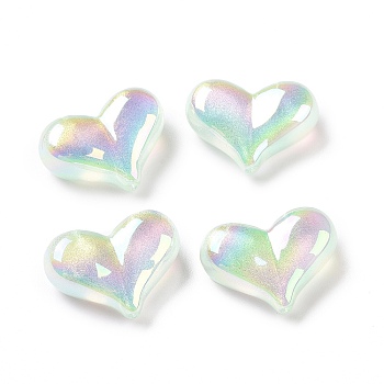 UV Plating Rainbow Iridescent Acrylic Beads, with Glitter Powder, Heart, Light Green, 16.5x22.5x9mm, Hole: 1.6mm