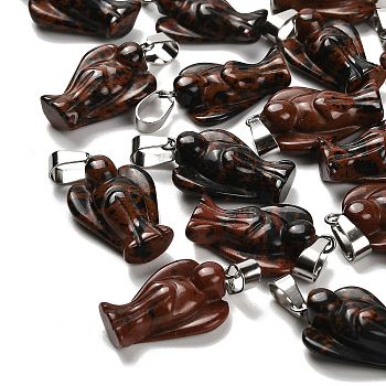 Natural Mahogany Obsidian Pendants, with 201 Stainless Steel Finding, Angel, 24~25x15~16x7~8mm, Hole: 5x7mm