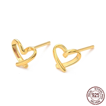 Open Heart 925 Sterling Silver Stud Earrings, Dainty Post Earrings for Girl Women, Golden, 6x7mm, Pin: 1mm