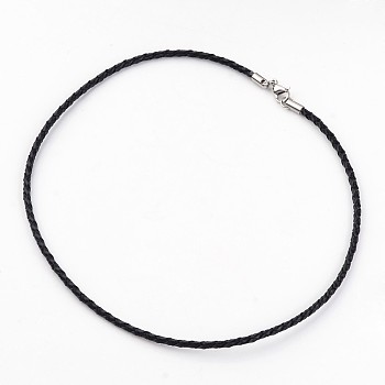 Braided Leather Necklace Making, with 304 Stainless Steel Findings, Black, 16.14 inch, 3mm