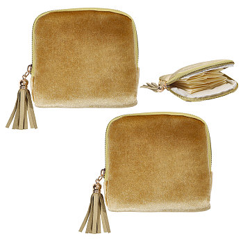 Cloth Jewelry Storage Zipper Bags with Tassel, Rectangle, Dark Khaki, 11.7x12.7x2.75cm