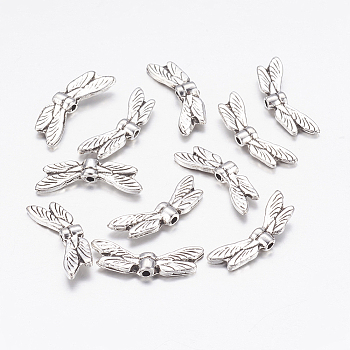 Tibetan Style Alloy Beads, Lead Free & Cadmium Free & Nickel Free, Dragonfly, Antique Silver, 7x19x2.5mm, Hole: 1.5mm