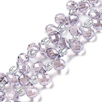 Electroplate Transparent Glass Beads Strands, Pearl Luster Plated, Faceted Teardrop, Top Drilled, Thistle, 6x4mm, Hole: 0.8mm, about 97~102pcs/strand, 10.63''~14.80''(27~37.6cm)