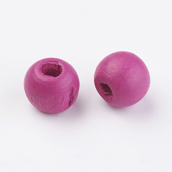 Natural Wood Beads, Dyed, Round, Camellia, 10x9mm, Hole: 3mm, about 1850pcs/500g