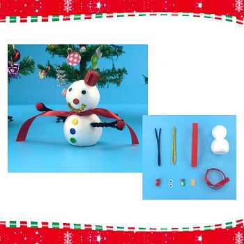 DIY Christmas Snowman Crafts, Including Picture, Corrugated Paper, Chenille Sticks, Ribbon, Paper Sticks, Craft Eye, Iron Button Pin, Pom Pom Ball, Foam Model, Red, 111x66mm