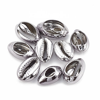Electroplated Sea Shell Beads, Undrilled/No Hole Beads, Cowrie Shells, Light Grey, 17~21x11~14x6~8mm