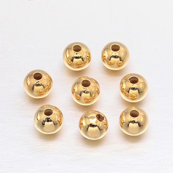 Real 18K Gold Plated Brass Round Spacer Beads, Lead Free & Cadmium Free & Nickel Free, 4mm, Hole: 1.5mm