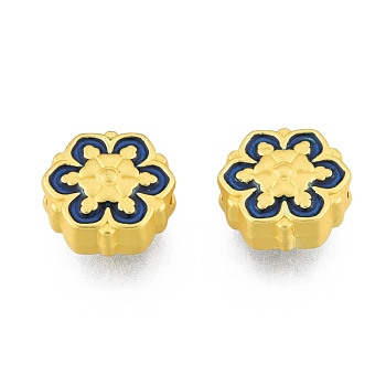 Alloy Enamel Beads, Matte Style, Flower with Snowflake Pattern, Matte Gold Color, 11x11x5mm, Hole: 1.6mm