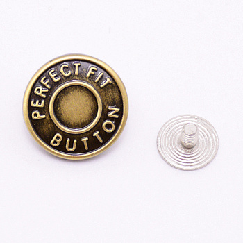 Zinc Alloy Scalable & Removable Button Pins for Jeans, Round, Antique Bronze, 15x17x7mm