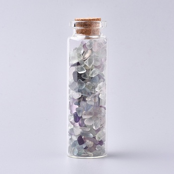 Glass Wishing Bottle, For Pendant Decoration, with Fluorite Chip Beads Inside and Cork Stopper, 22x71mm