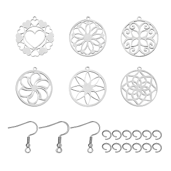 DIY Earring Making Kits, with 201 Stainless Steel Pendants, 304 Stainless Steel Earring Hooks & Open Jump Rings, Stainless Steel Color, Pendant: 21~21.5x20x1mm, Hole: 1.2mm, 12pcs/set