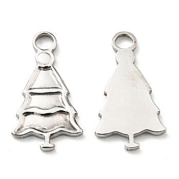 304 Stainless Steel Pendants, Manual Polishing, Christmas Theme, Christmas Tree Charms, Stainless Steel Color, 18x10x1.5mm, Hole: 2mm