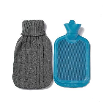 Random Color Rubber Hot Water Bag, Hot Water Bottle, with Gray Color Detachable Knitting Cover, Water Injection Style, Giving Your Hand Warmth, 360x195x45mm, Capacity: 2000ml(67.64fl. oz)