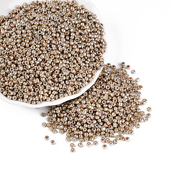 8/0 Glass Seed Beads, Metallic Colours Style, Round, Gold, 8/0, 3mm, Hole: 1mm, about 10000pcs/pound